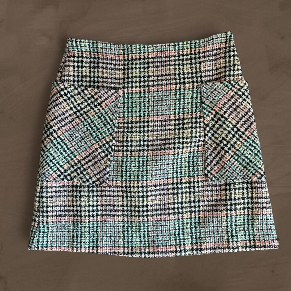 Anthropologie maeve plaid mini skirt tweed with pockets Size 4